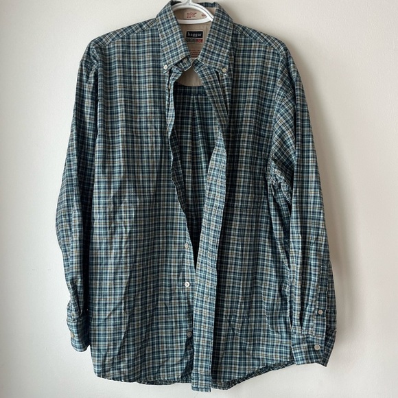 Lot of two Haggar forever new long sleeve plaid flannel button up shirts medium - Picture 2 of 16